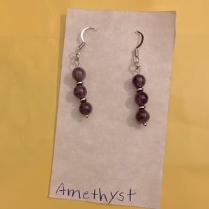Handmade Amethyst Gemstone Dangle Earring, Stainless-Steal FREE SHIPPING